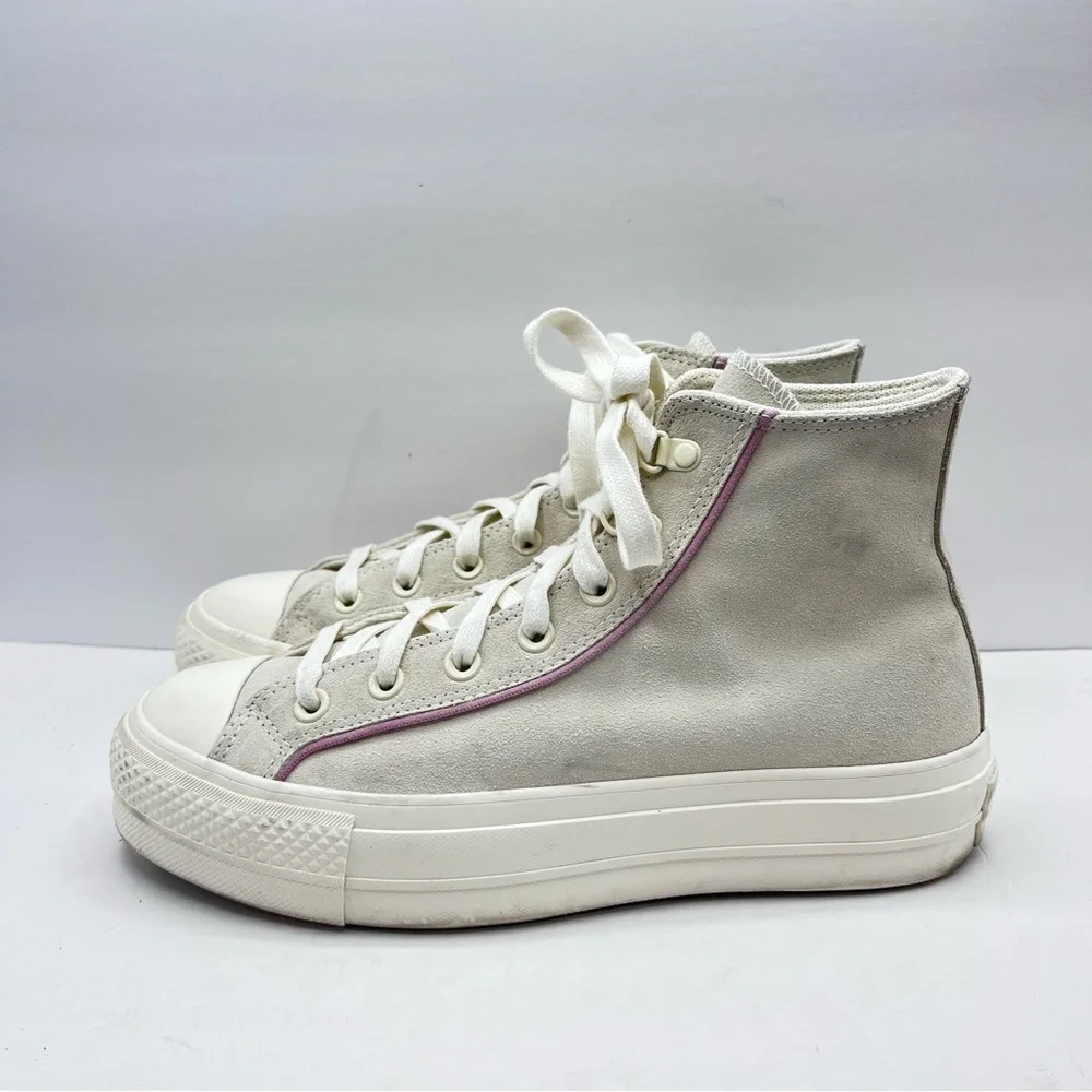 Converse Chuck Taylor Women’s 8.5 Platform High Top Suede Sneakers Pink Piping